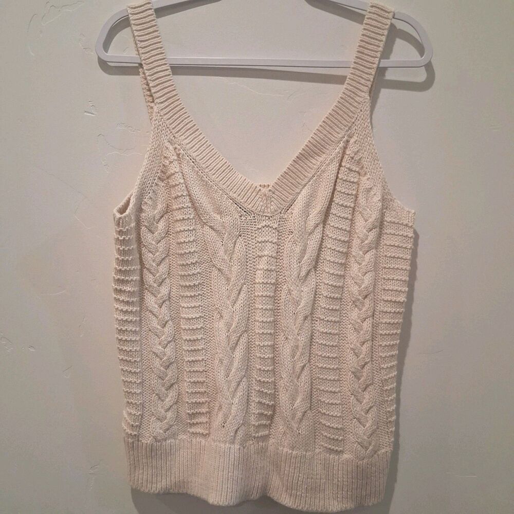Banana Republic Cream Cable Knit Sweater Tank Top Women’s sz L Boho Cottagecore